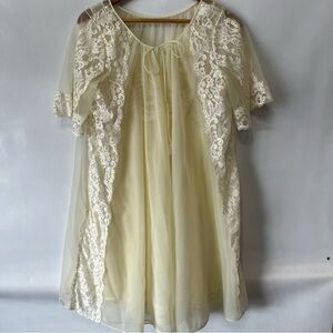 Vintage Shadow Line Sheer Lace Nightgown & Robe Set